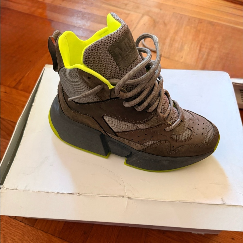 MM6 Maison Martin Margiela Brown and Neon Yellow Sneakers